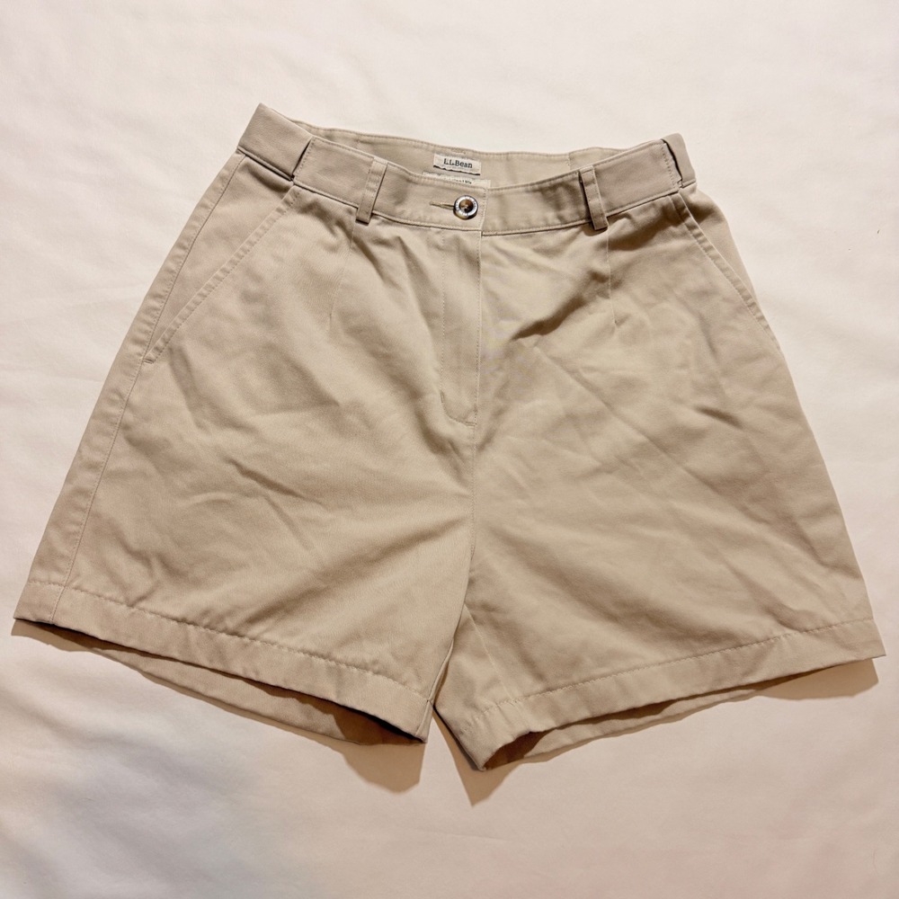 L.L. Bean Chino Shorts Women 6 Khaki Tan High Waisted Pleated Cotton 274910